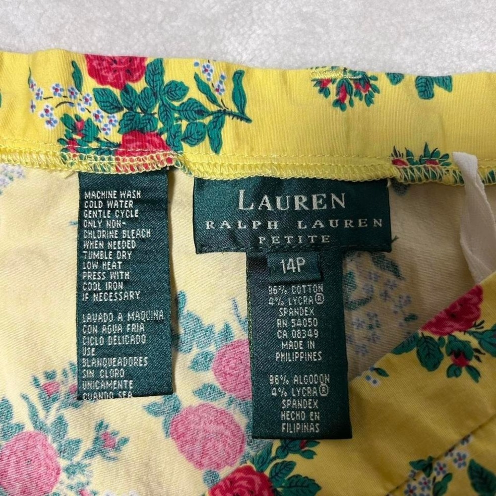 Lauren Ralph Lauren Crop Pants Yellow Floral Rose Cottage Core Women's Size 14 - Picture 4 of 4
